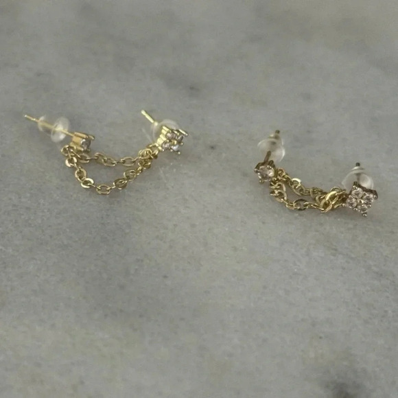 Gold Flower Crystal Double Chain Huggie Earrings 
Brand New - Picture 4 of 5